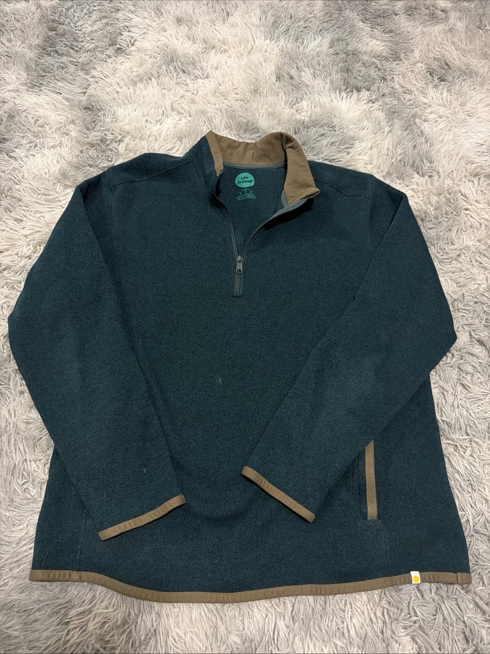 LIFE IS GOOD Sweater Jacket Pullover 1/4 Zip Blue/Gray 100% Polyester Large